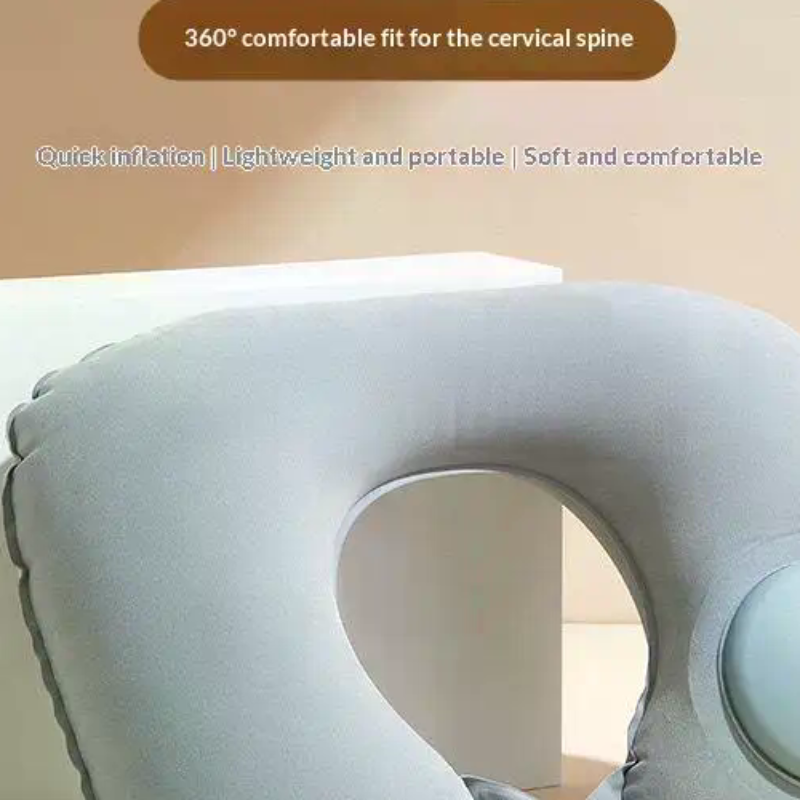 Travel Pillow Inflatable - Flocking Inflatable Portable Neck Pillow That