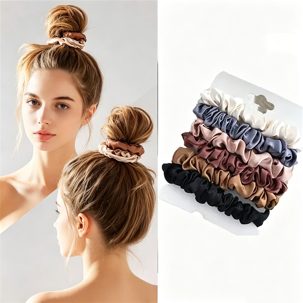 Travel Accessories For Girls - 6Pcs Soft Satin Hair Scrunchies, Non-Slip
