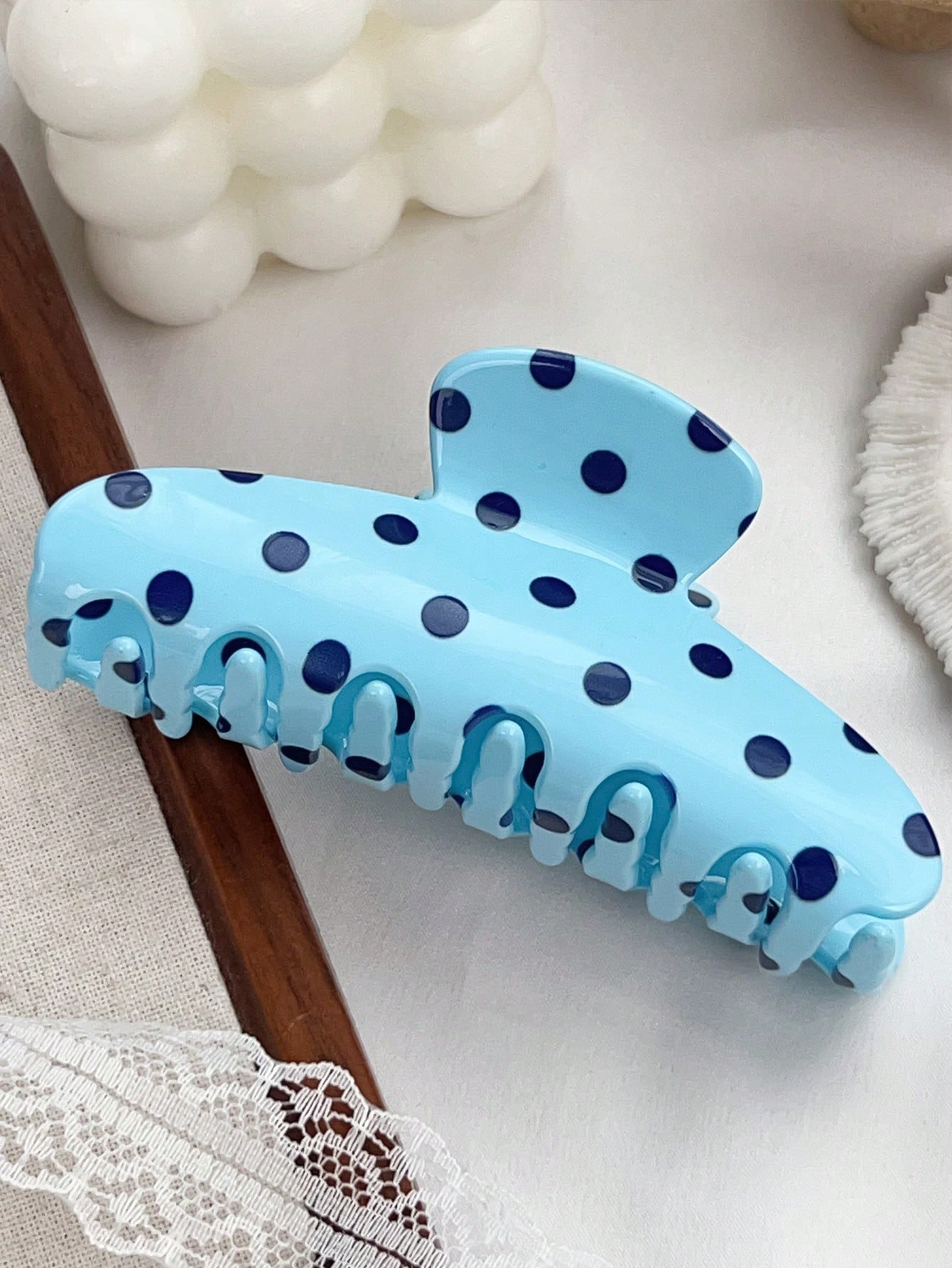 Travel Accessories For Women Gift Ideas - Light Blue Polka Dot Hair Clip,